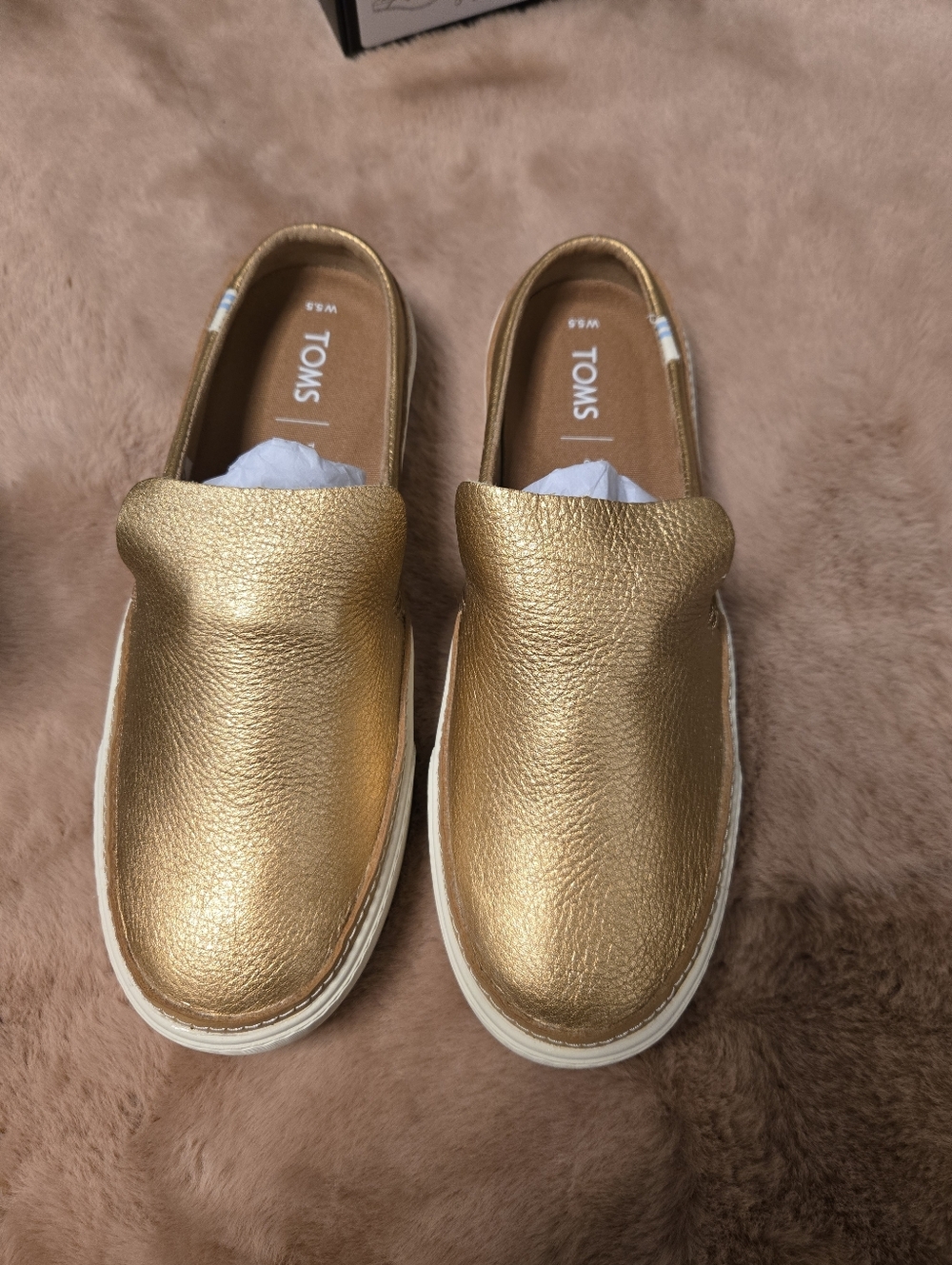 TOMS Metallic Gold Slip-On Sneakers Leather Mule